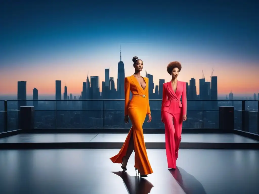 Desfile de moda alta: estilo, diversidad y empoderamiento Desfile de moda tall para alturas diversas con modelos seguras y empoderadas, en una pasarela urbana vibrante