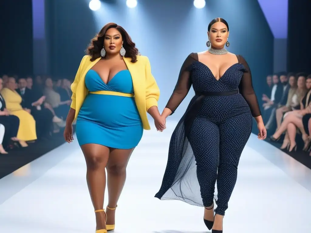 Desfile de moda con modelos de tallas grandes empoderadas Desfile de moda plus size redefiniendo autoestima con modelos seguras y estilosas