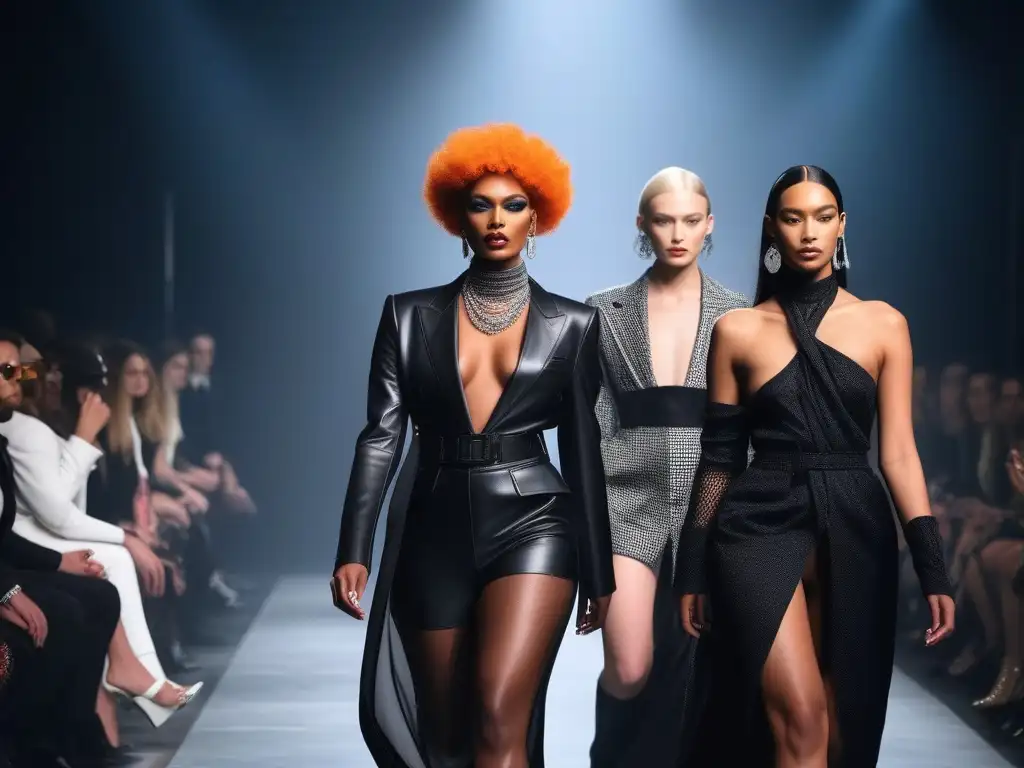 Desfile de moda no binario: modelos desafían normas con estilo avantgarde Desfile de moda transgénero y no binaria: modelos desfilan con diseños genderfluid en una pasarela vanguardista, cautivando a todos