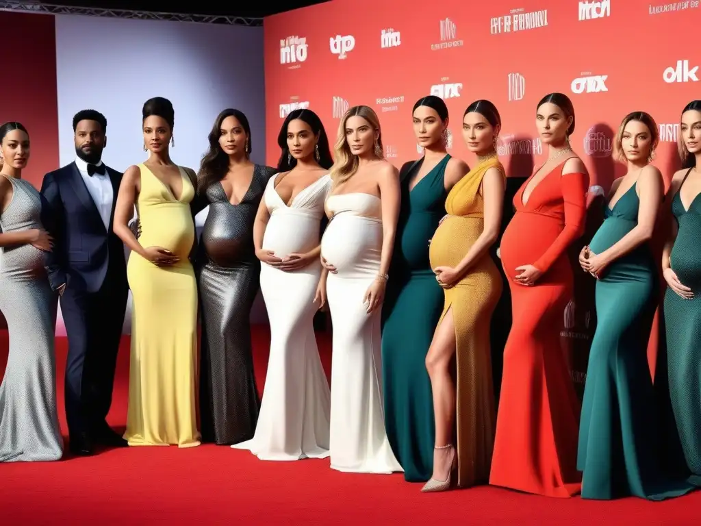 Embarazadas famosas deslumbran en alfombra roja Un desfile de moda para cuerpos maternales en cine: actrices embarazadas lucen glamorosos vestidos en la alfombra roja