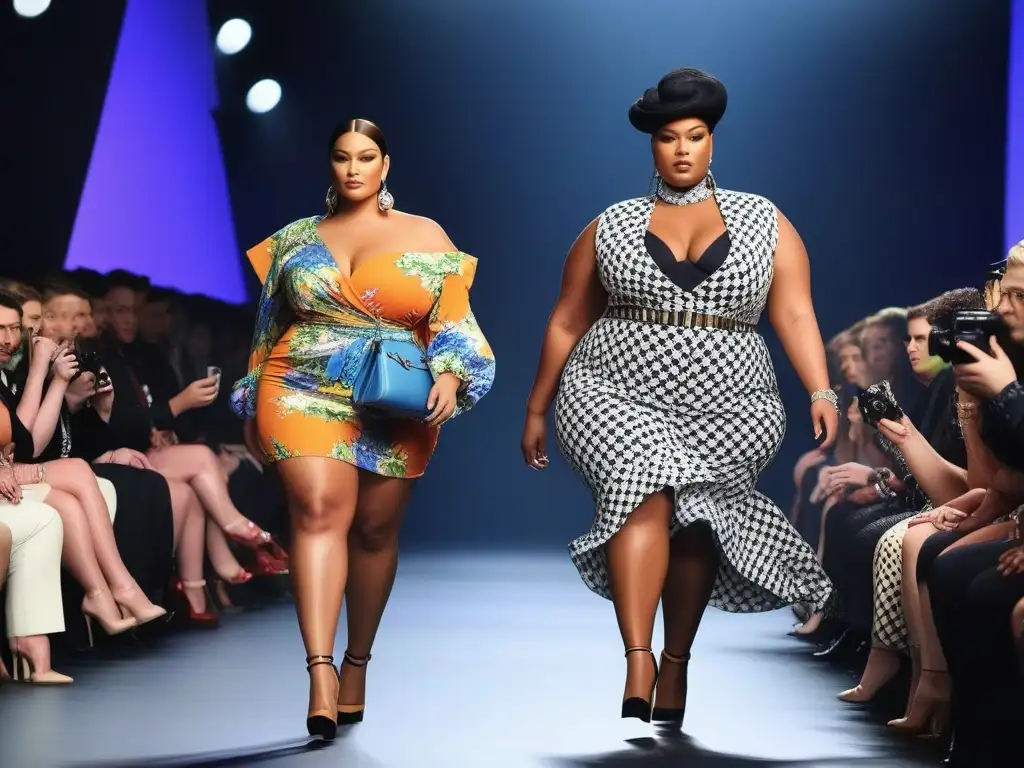 Desfile de moda plus size: estilo pop y empoderamiento Desfile de moda plus size y cultura pop: modelos seguras desfilan con atuendos modernos y coloridos