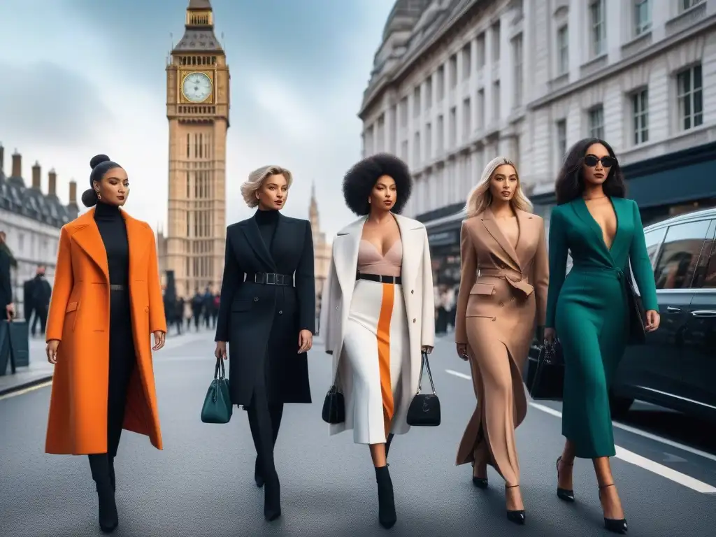 Desfile de moda inclusivo en Londres: diversidad de estilos y alturas Un desfile de moda diversa en Londres con modelos de diferentes alturas y estilos, reflejando individualidad y confianza en sí mismos