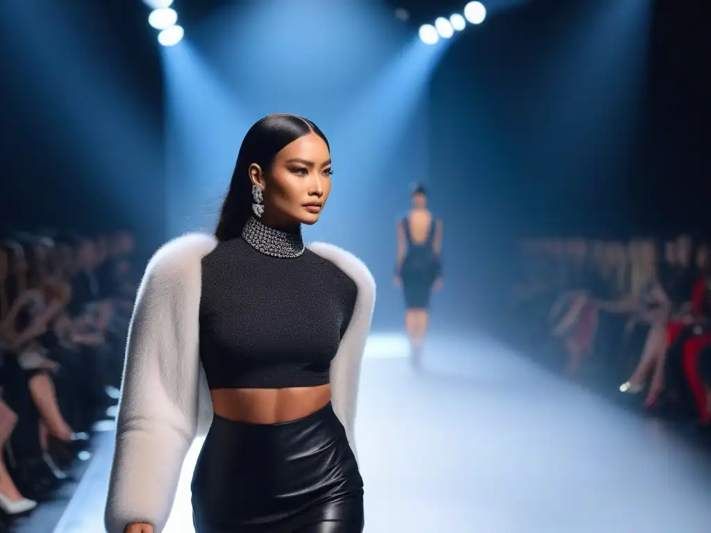 Desfile de moda inclusivo: diversidad en la pasarela Desfile de moda diversa con modelos de distintas etnias, cuerpos y habilidades, luciendo diseños inclusivos en pasarela moderna y futurista