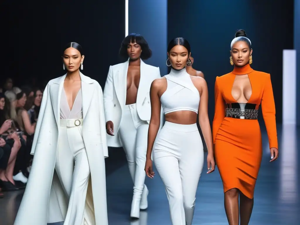Desfile de moda inclusivo y vanguardista con modelos diversos Desfile de moda diversa con modelos seguras y empoderadas en pasarela vanguardista