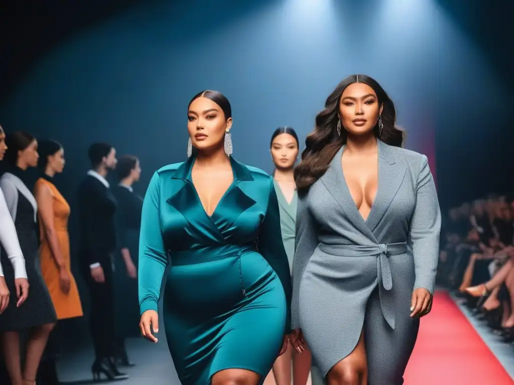 Desfile de moda inclusivo: Celebrando la diversidad de cuerpos con estilo y confianza Un desfile de moda que celebra la diversidad corporal en revistas, con modelos seguros y estilosos en la pasarela