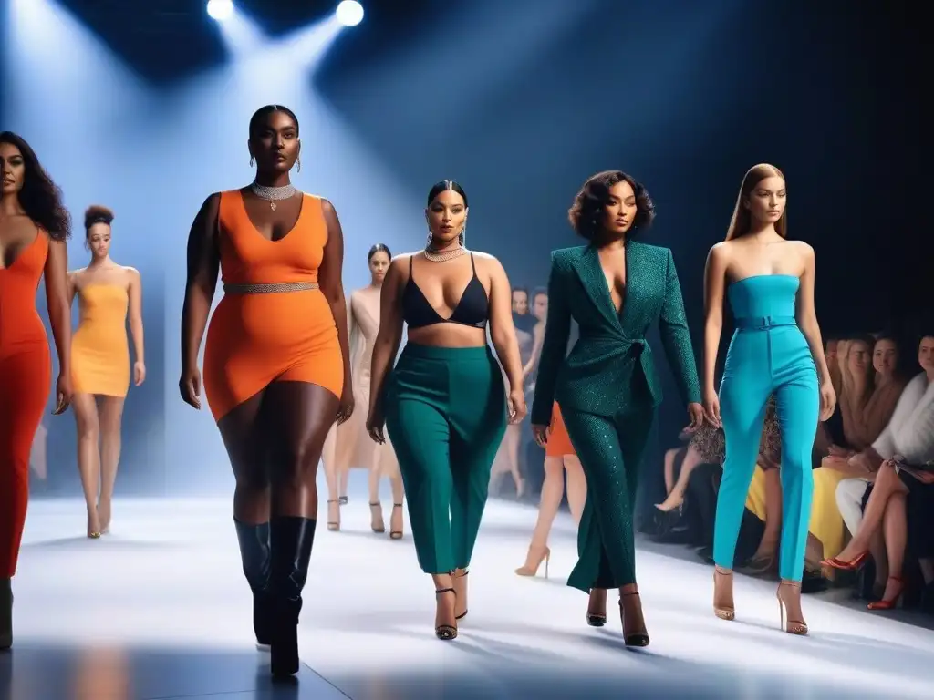 Diversidad en la pasarela: moda inclusiva y empoderamiento Desfile de moda con diversidad corporal en la pasarela, resaltando la belleza de la individualidad