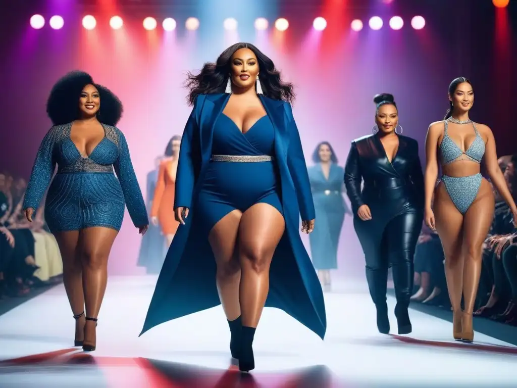 Desfile de moda inclusivo con modelos seguros de sí mismos Desfile de moda con diversidad de cuerpos y activismo body positive en moda