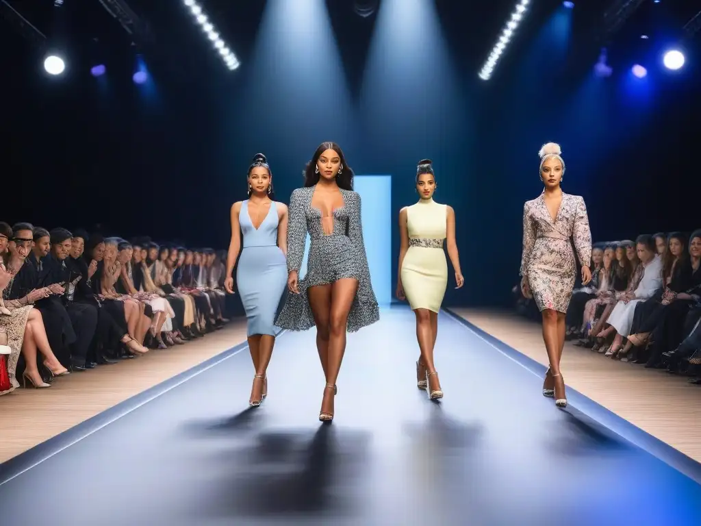 Desfile de moda: evolución y diversidad en la pasarela para mujeres petite Desfile de moda petite: evolución y diversidad con modelos únicas y trendy en una pasarela brillante