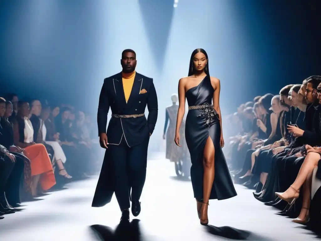 Desfile Lanvin: Diversidad y Estilo en la Pasarela Desfile de moda con diversidad de tallas en moda: modelos diversos caminan con confianza en la pasarela luciendo diseños de Lanvin