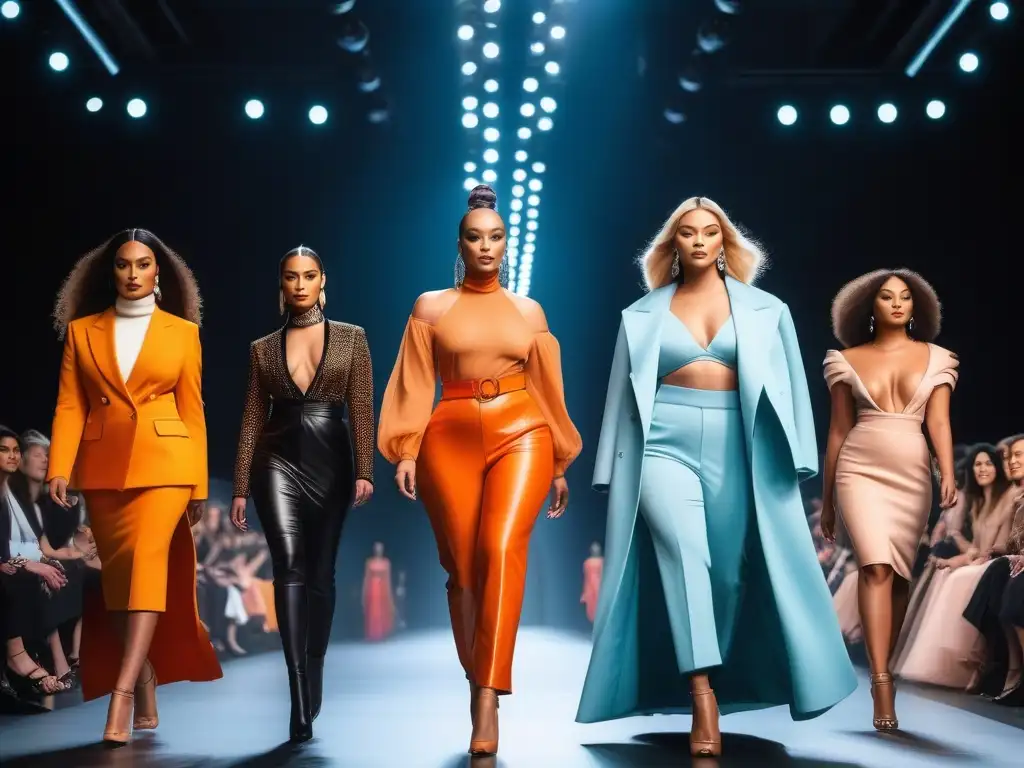 Desfile de moda inclusivo: diversidad y empoderamiento en la pasarela Desfile de moda diverso con modelos de diferentes tallas, etnias y estilos luciendo prendas inclusivas