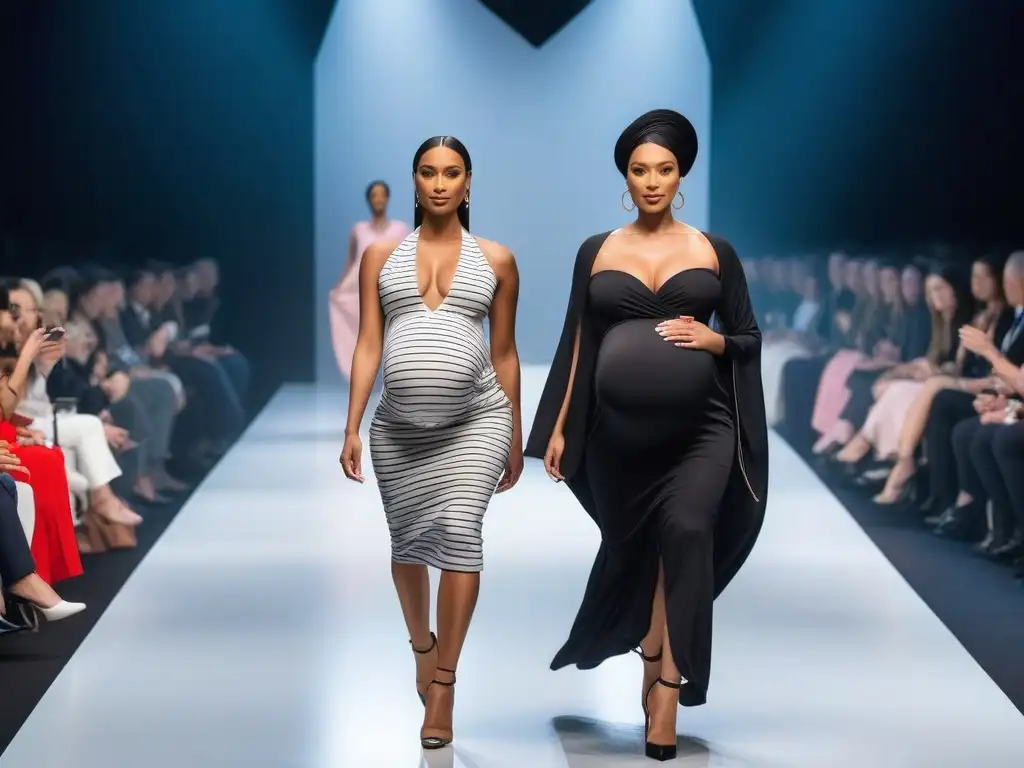 Moda maternal inclusiva: desfile diverso de embarazadas con estilo Desfile de moda con embarazadas de diferentes etnias y estilos, marcando tendencia y empoderamiento
