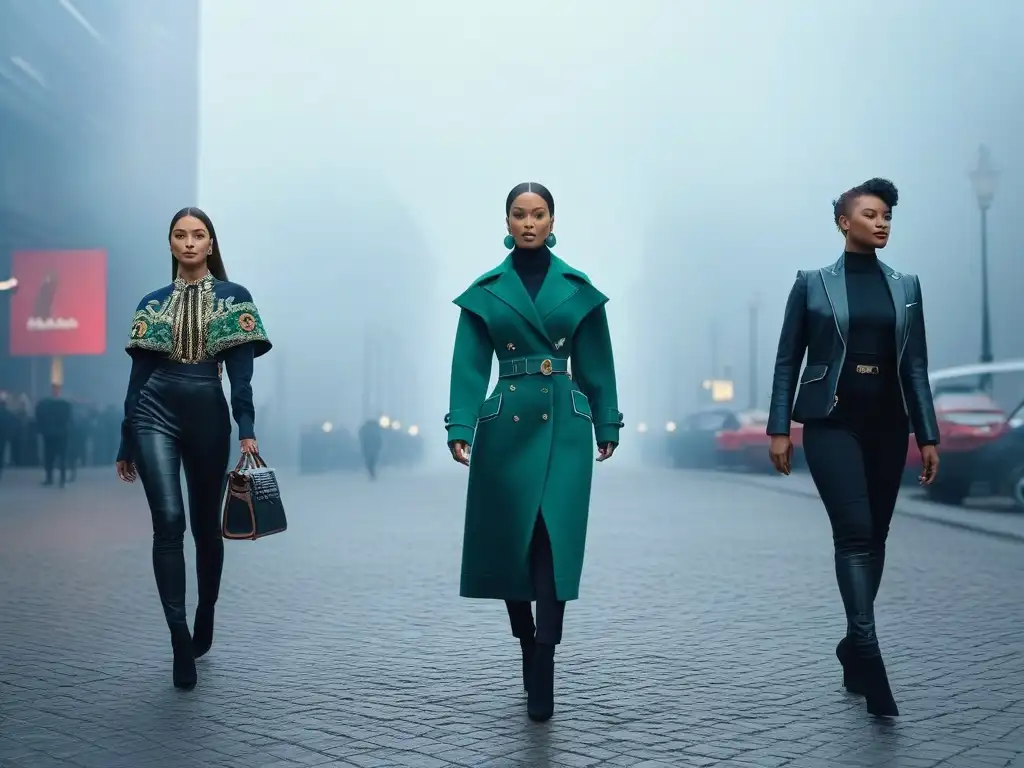 Desfile de moda 8k: Emprendedoras petite inspiradoras Un desfile de moda petite con emprendedores triunfando en la pasarela, rodeados de innovación y creatividad en la ciudad