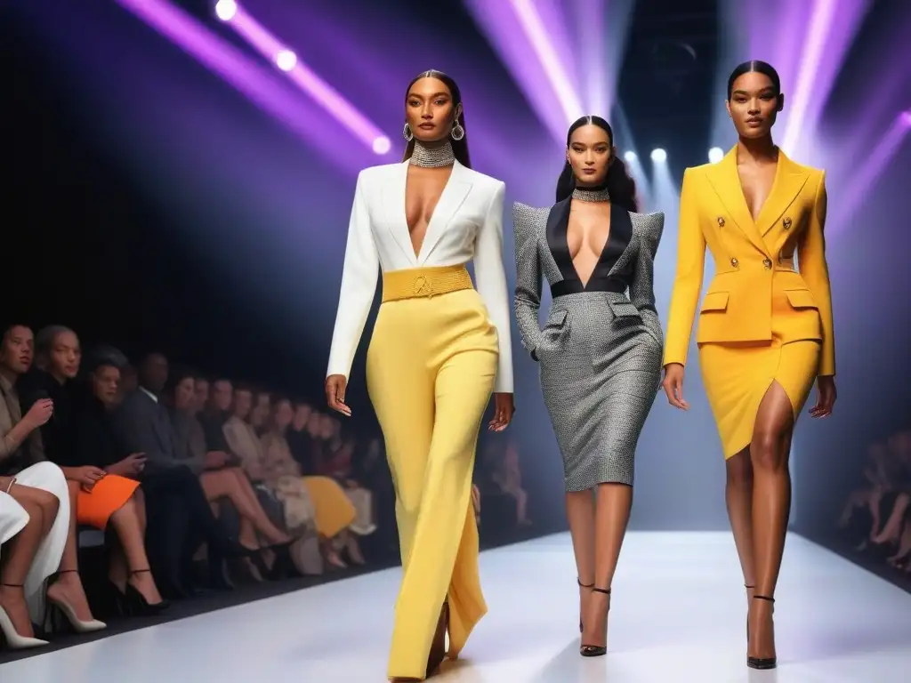 Desfile de moda inclusivo: modelos empoderadas desafiando estándares Desfile de moda Tall redefiniendo estándares belleza con modelos seguras y diversas en pasarela moderna y brillante
