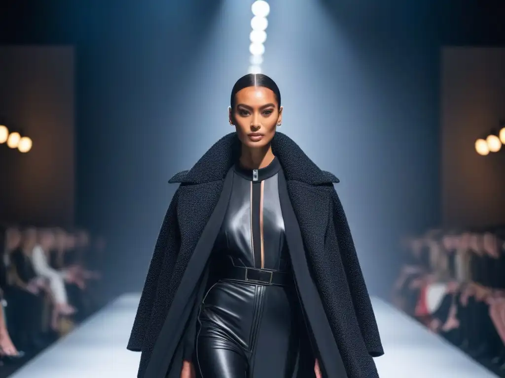 Desfile de moda inclusiva: modelos altos empoderados y elegantes Desfile de moda Tall redefiniendo estándares belleza con modelos seguras y elegantes en pasarela futurista