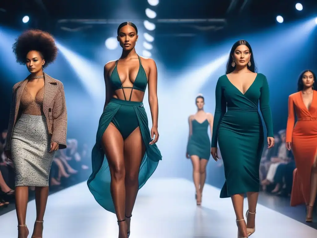 Desfile inclusivo de moda ética: diversidad y empoderamiento Desfile de moda ética diversa y inclusiva con modelos de diferentes etnias, cuerpos y habilidades caminando con confianza