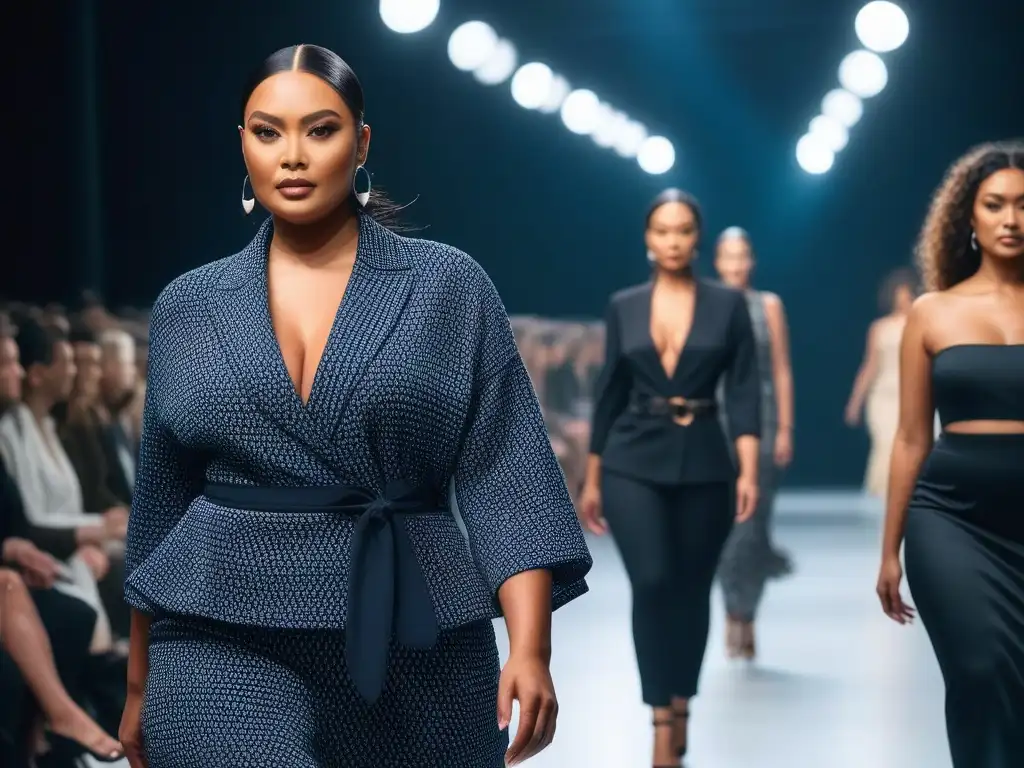 Desfile inclusivo de moda ética: diversidad en la pasarela Desfile de moda ética diversa y inclusiva en una pasarela moderna y brillante, uniendo a modelos de todas las formas y etnias