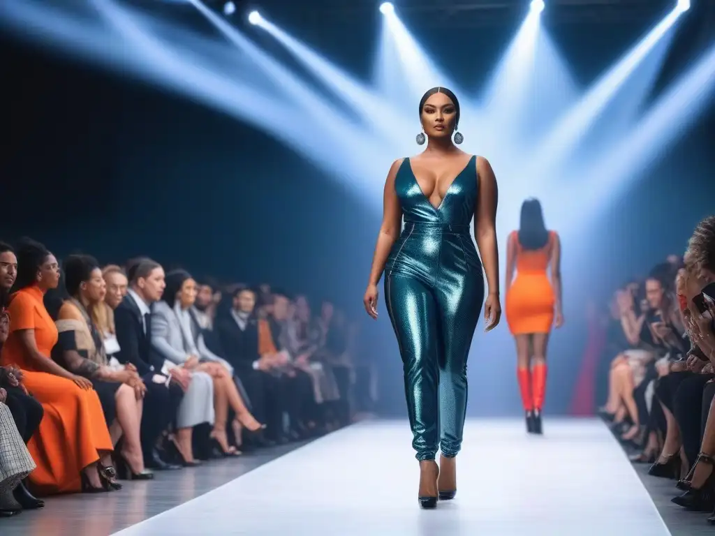Desfile de moda inclusivo con modelos diversos y modernos Desfile de moda ética con modelos diversos en tallas específicas, revolucionando la industria