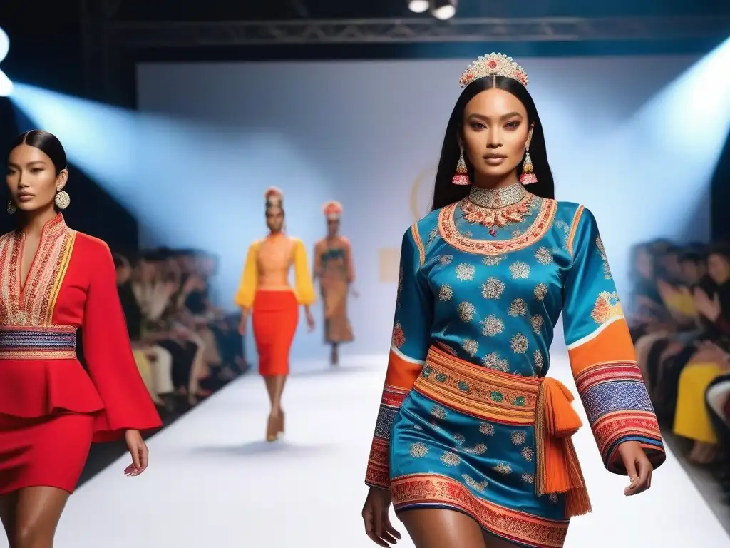 Desfile étnico: celebración de diversidad y unidad Desfile de moda étnica inclusiva y diversa con modelos de diferentes etnias y estilos corporales, unidos en la pasarela