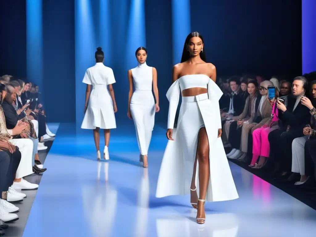 Desfile de moda adaptativa: diversidad y empoderamiento Desfile de moda futurista con diversidad de modelos en pasarela, vistiendo prendas adaptables