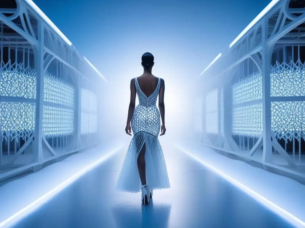 Desfile futurista: moda 3D impresa en 8k Desfile de moda futurista con impacto social
