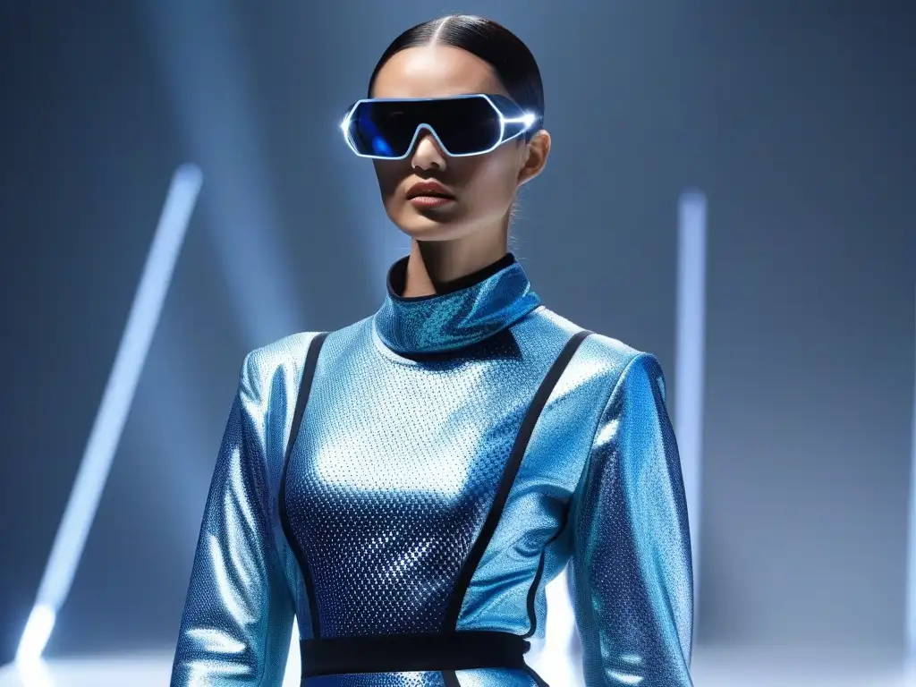 Desfile de moda futurista: diversidad de cuerpos y tecnología innovadora Un desfile de moda futurista con modelos de diferentes cuerpos luciendo innovadora ropa adaptativa en un entorno tecnológico de vanguardia