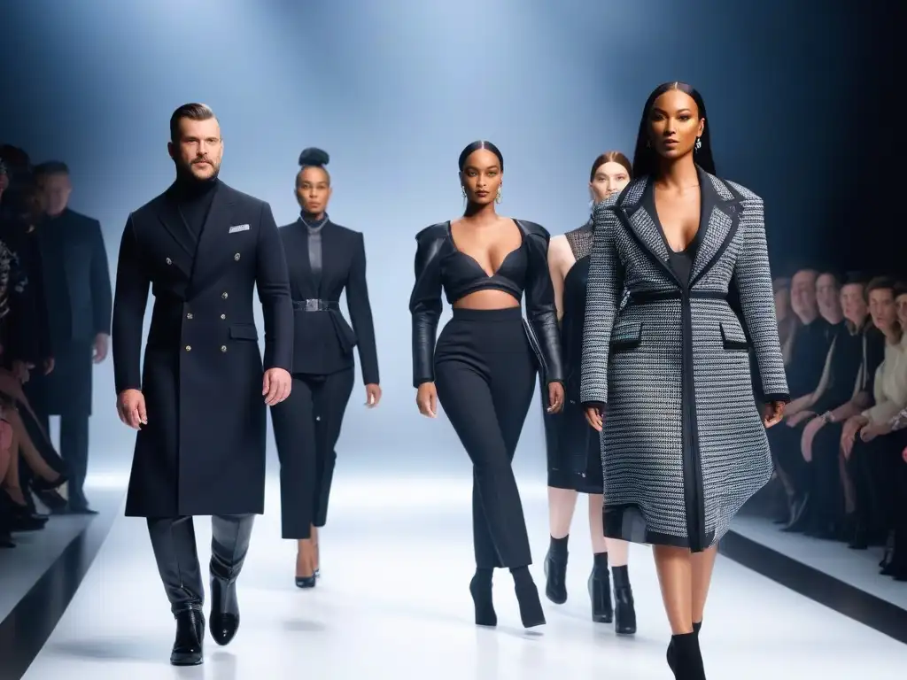 Desfile de moda inclusivo y futurista: prendas adaptables empoderan a todos Desfile de moda futurista con ropa adaptativa para todos cuerpos, representando inclusión e innovación