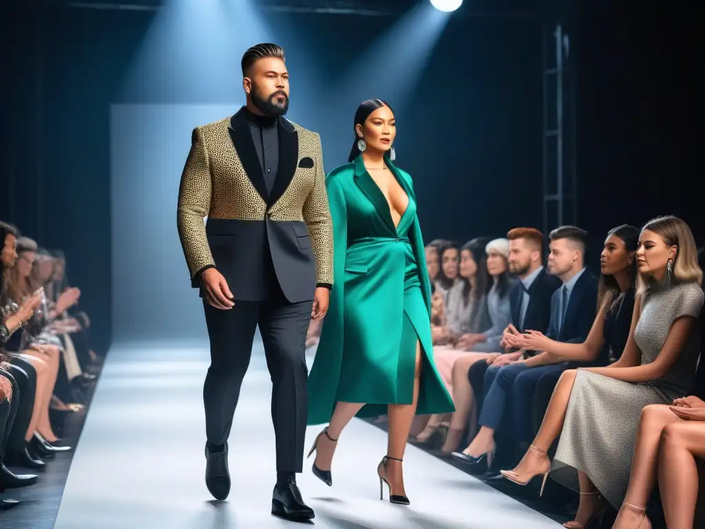 Desfile inclusivo: moda diversa y empoderamiento Desfile de moda inclusiva redefiniendo belleza con modelos de diferentes edades, tallas y etnias desfilando con confianza y empoderamiento