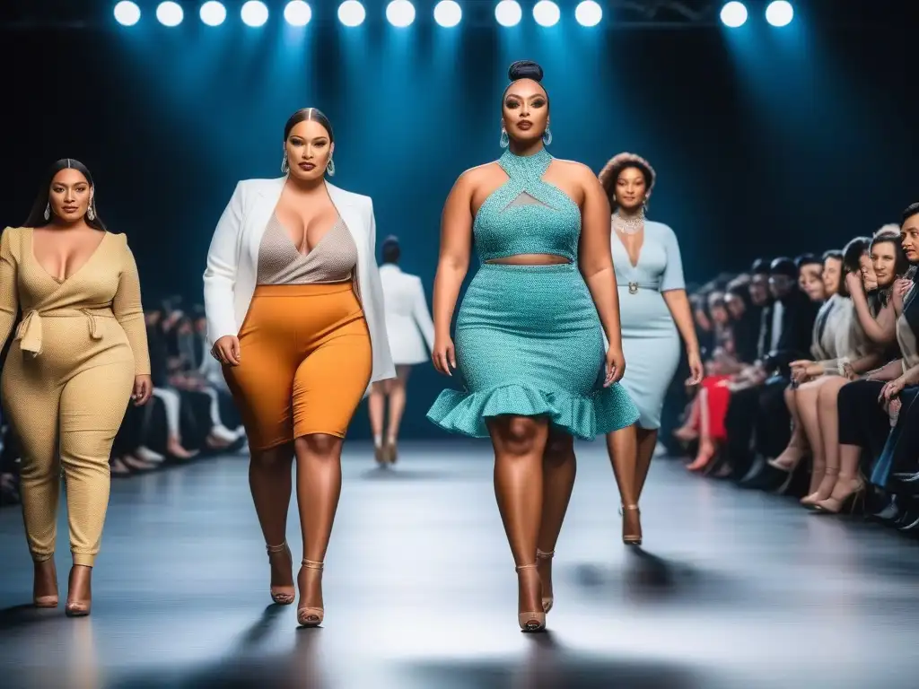 Desfile inclusivo celebra diversidad y empoderamiento en la moda Desfile de moda inclusiva y body positive con diversidad de cuerpos, géneros y etnias caminando seguros y empoderados