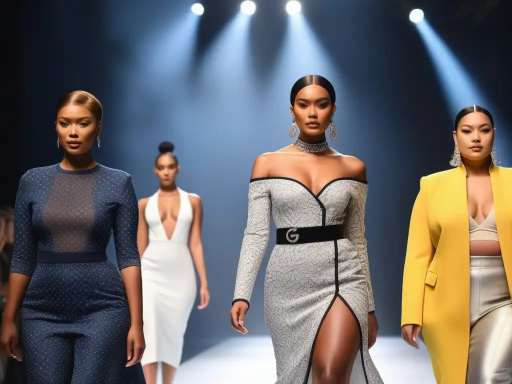 Desfile de moda inclusiva: diversidad y empoderamiento en la pasarela Un desfile de moda inclusiva calidad y estilo con modelos diversos exhibiendo confianza y empoderamiento en una pasarela moderna y elegante