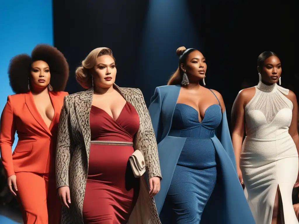 Desfile de moda plussize: diversidad y empoderamiento Desfile de moda inclusiva para todos los cuerpos, diversidad de modelos plus size caminando con confianza por la pasarela