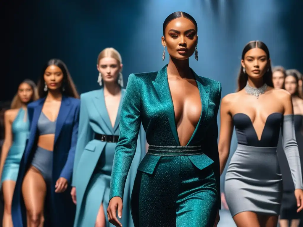 Desfile de moda: modelos altos con estilo único en pasarela inclusiva Desfile de moda inclusiva para todos los cuerpos, modelos altos luciendo con confianza sus estilos únicos en la pasarela