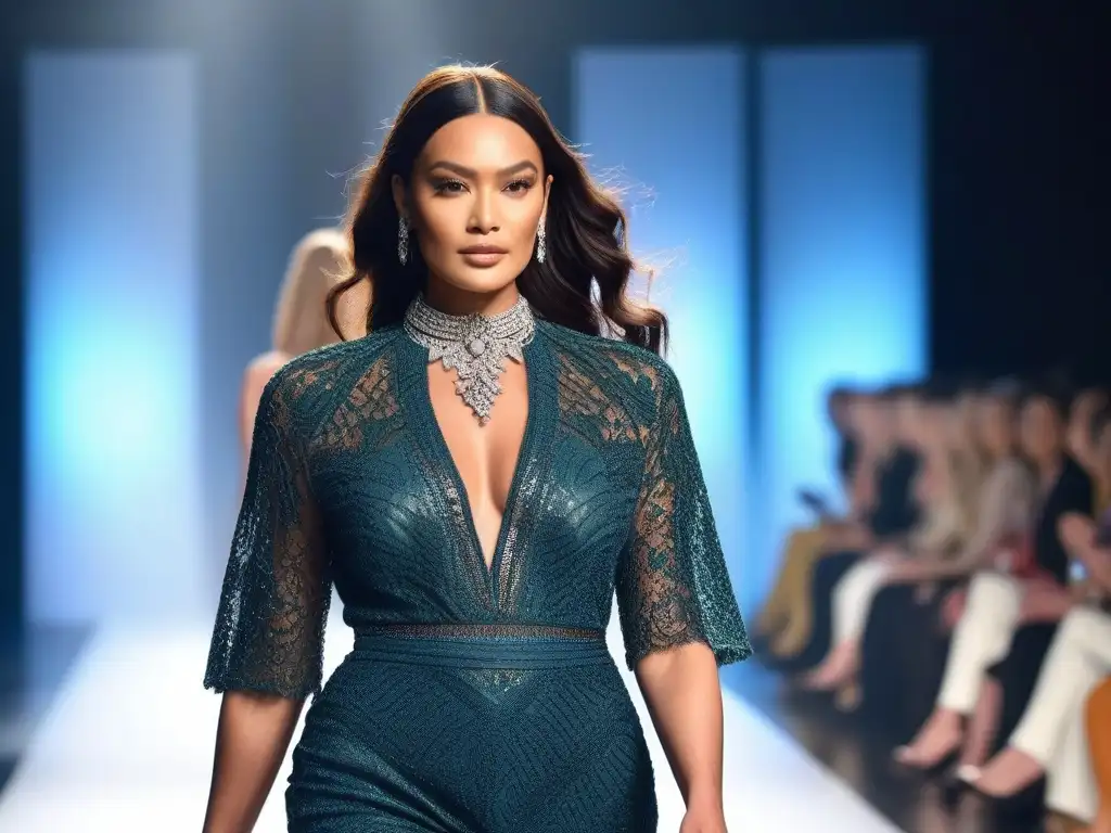 Desfile de moda inclusivo: diversidad y estilo en la pasarela Un desfile de moda inclusiva para todos cuerpos: modelos diversos caminan con confianza en una pasarela, iluminados por luces brillantes