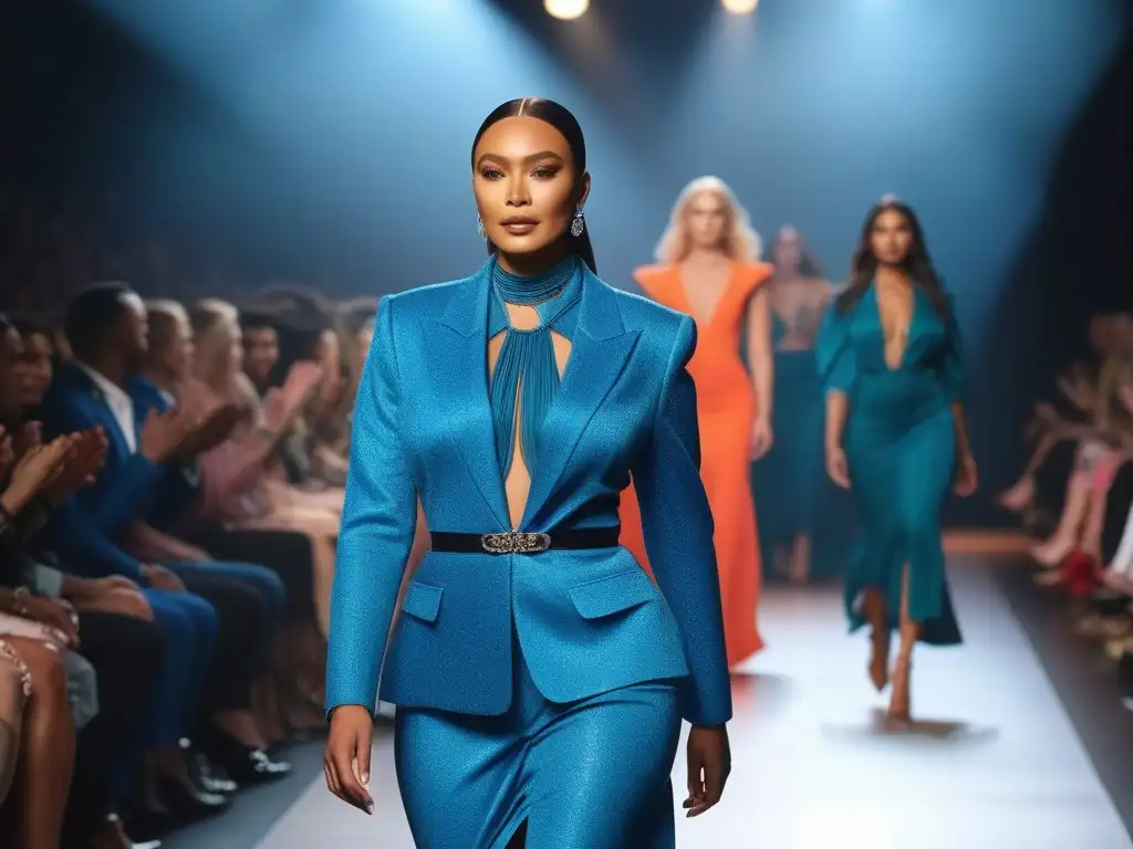 Desfile inclusivo de moda: diversidad y empoderamiento en la pasarela Desfile de moda inclusiva para todos los cuerpos con modelos diversos y diseño colorido en un escenario vibrante y moderno