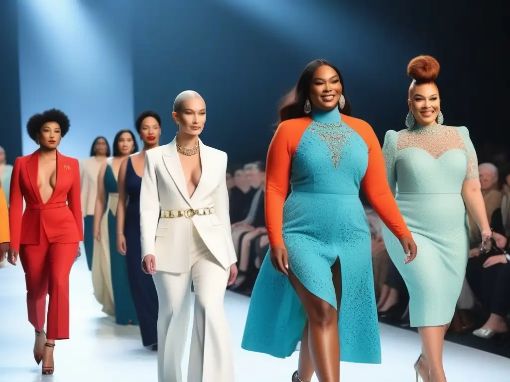 Desfile de moda inclusivo y empoderador con modelos diversos y adaptativos Desfile de moda inclusiva para todos los cuerpos en una atmósfera vibrante y empoderadora