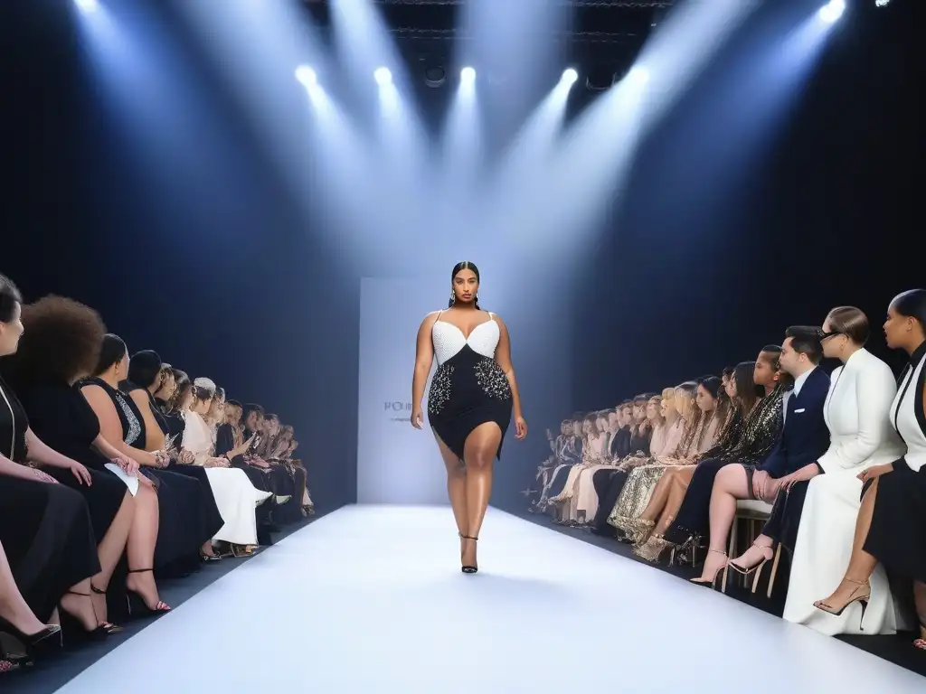 Desfile de moda inclusiva: modelos de tallas grandes brillan en la pasarela Un desfile de moda inclusiva para todos los cuerpos, donde modelos de tallas grandes exhiben diseños de alta costura con confianza y estilo