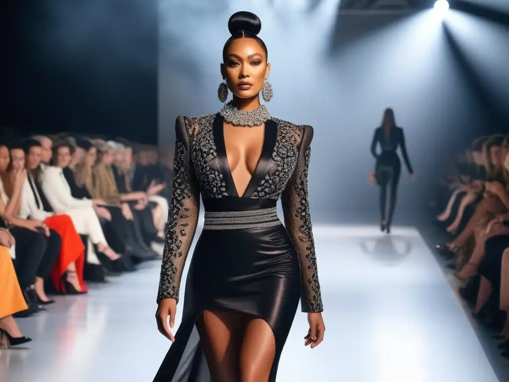 Desfile de moda inclusivo: diversidad y estilo en la pasarela Un desfile de moda inclusiva para todos los cuerpos, modelos diversos caminan seguros por la pasarela, luciendo diseños elegantes y variados
