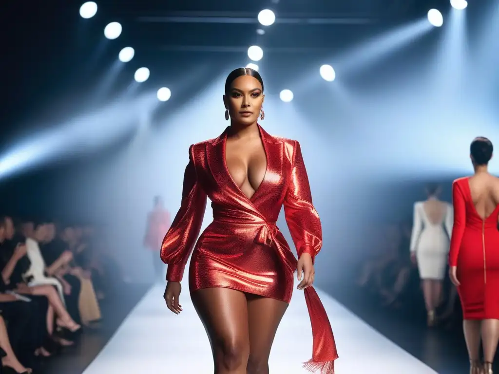 Desfile de moda inclusiva: Celebrando la diversidad de cuerpos Desfile de moda inclusiva para todos los cuerpos: modelos diversos lucen con confianza diseños modernos y vibrantes en una pasarela