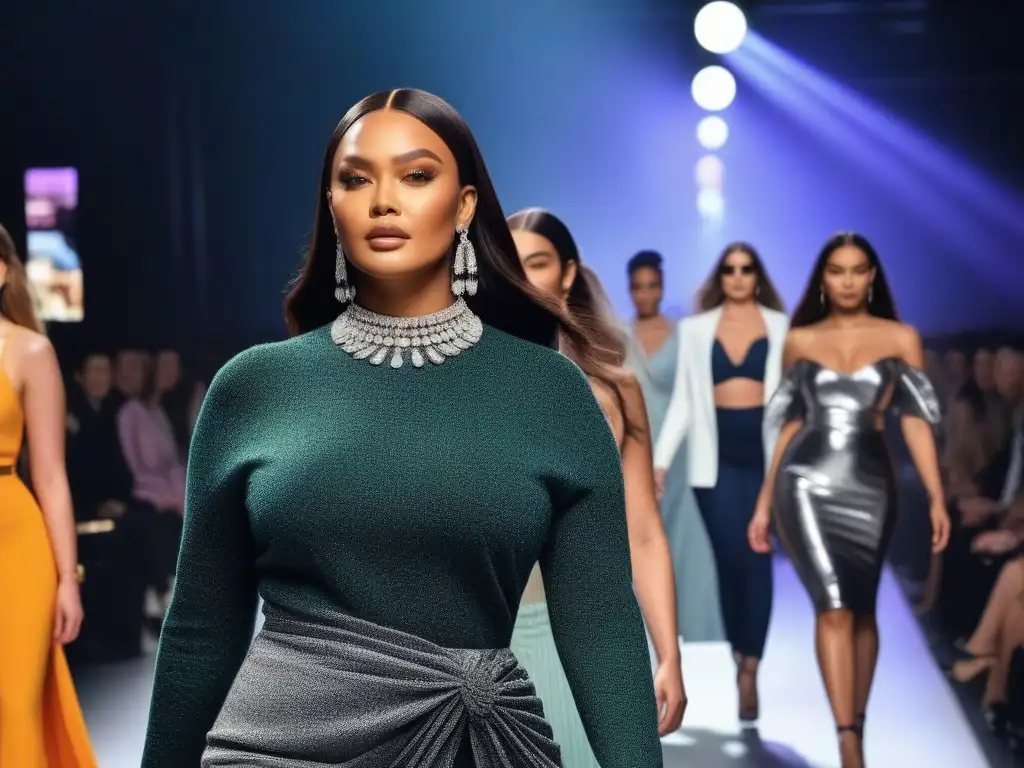 Desfile de moda inclusivo con modelos diversos empoderados Desfile de moda inclusiva para todos los cuerpos con modelos diversos caminando con confianza por la pasarela mientras la audiencia aplaude emocionada