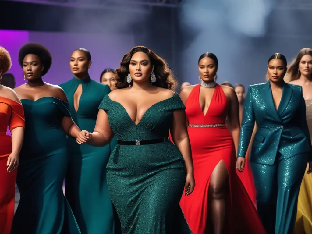 Pasarela de moda inclusiva con modelos curvy empoderadas Desfile de moda inclusiva para todos los cuerpos con modelos plus size empoderadas en la pasarela