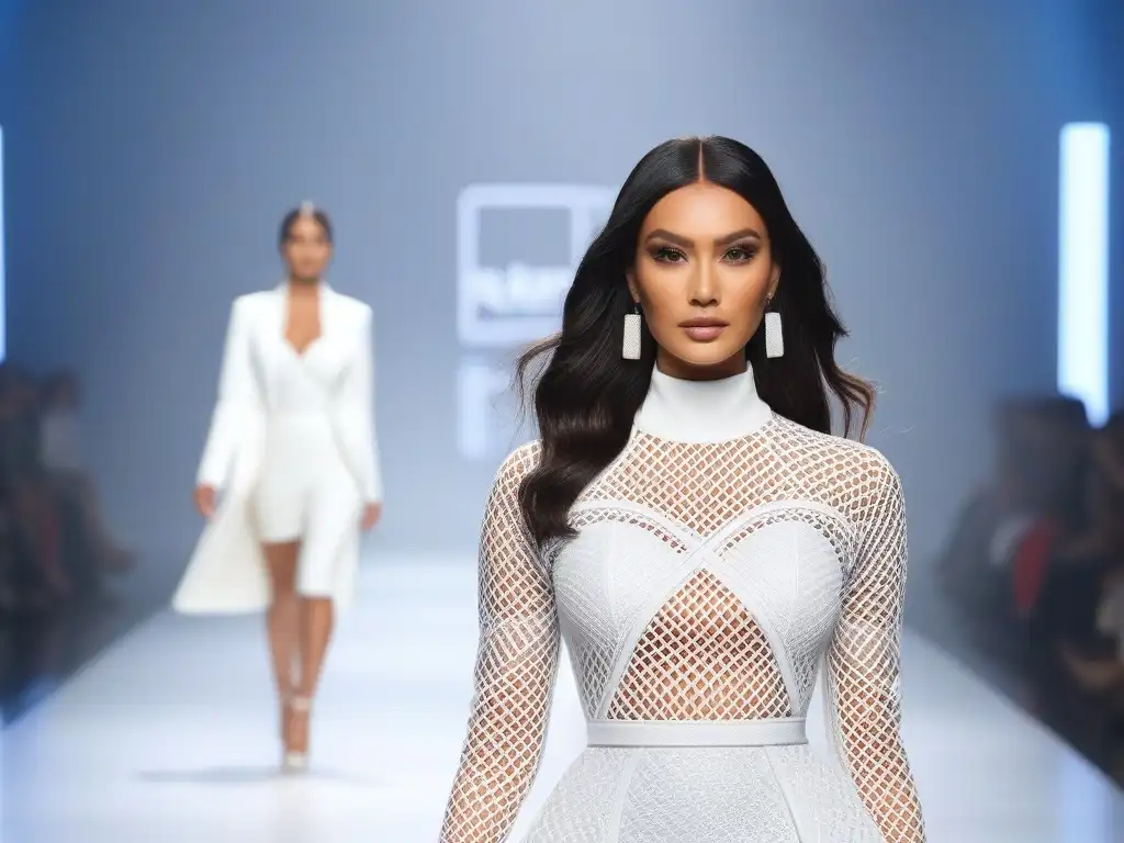 Pasarela inclusiva: Moda adaptativa para todos los cuerpos Desfile de moda inclusiva para todos los cuerpos en una pasarela futurista y vibrante