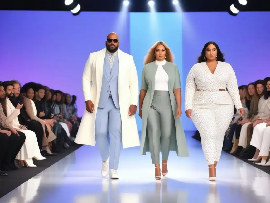 Moda inclusiva: desfile futurista de diseño adaptativo Desfile de moda inclusiva para todos los cuerpos en una pasarela futurista