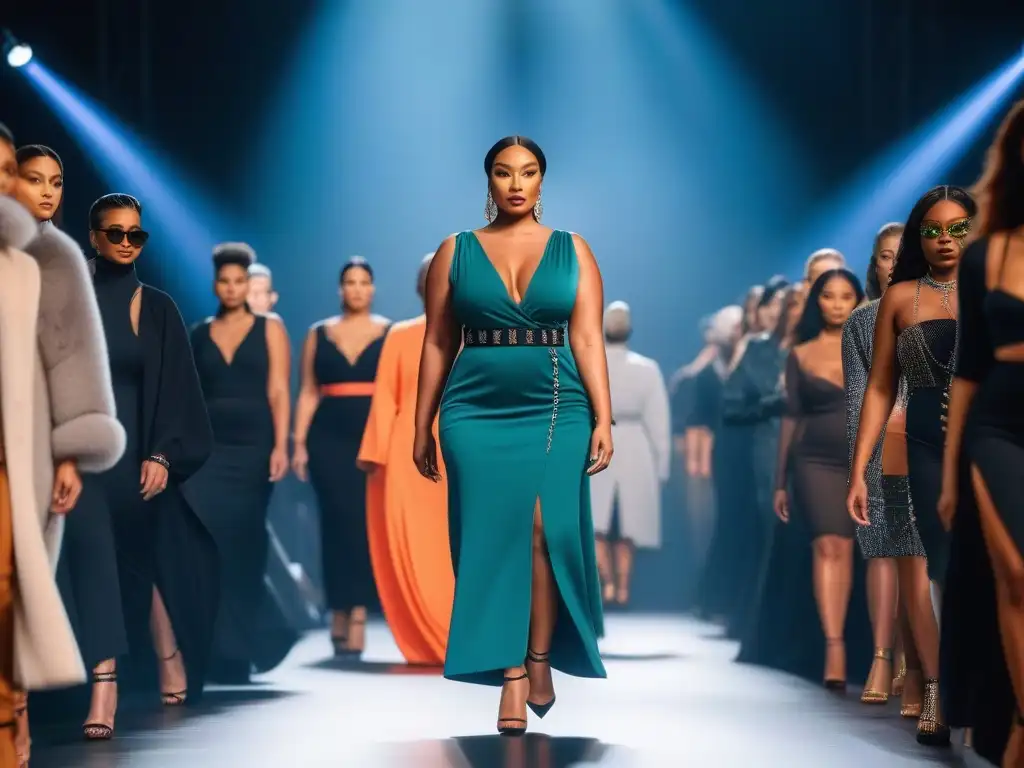 Desfile de moda inclusivo: diversidad y estilo en la pasarela Desfile de moda inclusiva para todos los cuerpos con diversidad de modelos en pasarela moderna