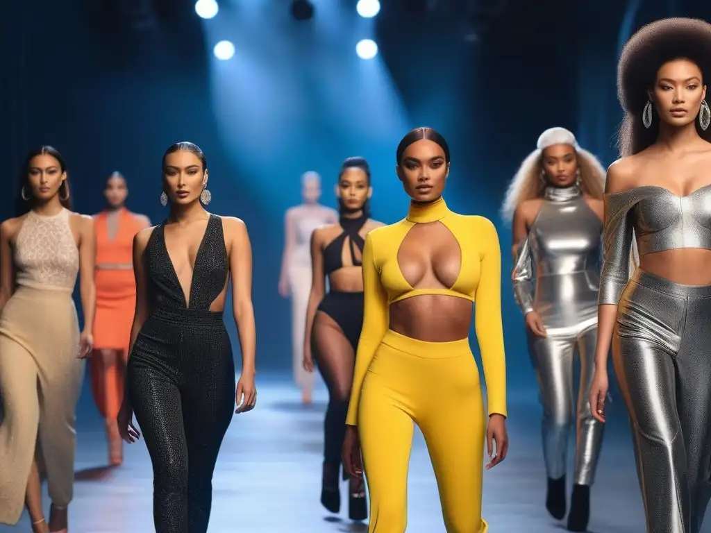 Desfile de moda inclusivo y vibrante: diversidad y estilo en la pasarela Desfile de moda inclusiva con cuerpos diversos exhibiendo aceptación y diversidad en la pasarela