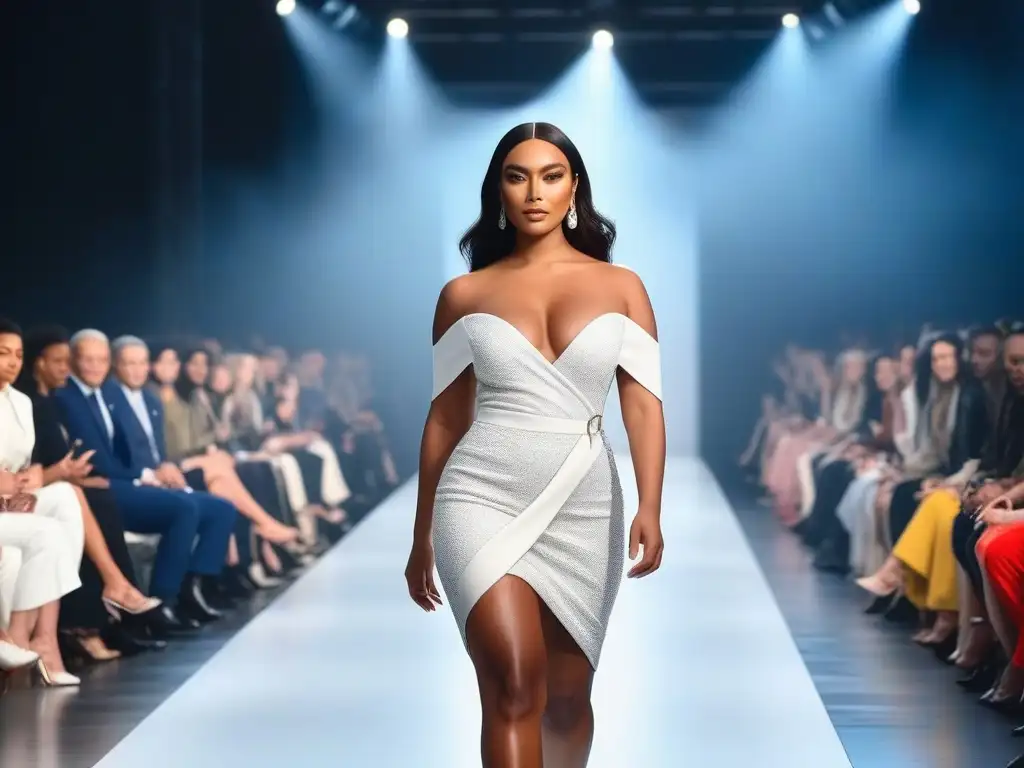 Desfile inclusivo: moda para todos los cuerpos Desfile de moda inclusiva para todos cuerpos con modelos diversos caminando con confianza en una pasarela moderna y elegante