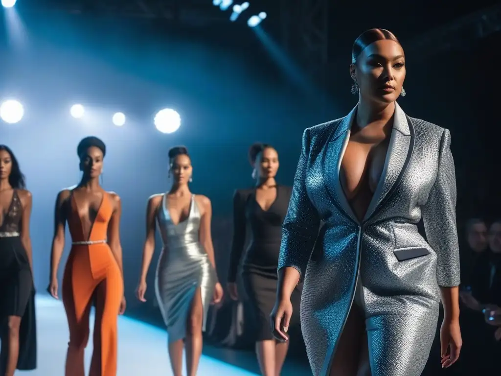 Desfile de moda inclusiva: diversidad y empoderamiento en la pasarela Desfile de moda inclusiva para todos cuerpos con modelos diversos y empoderados en una pasarela brillante y moderna