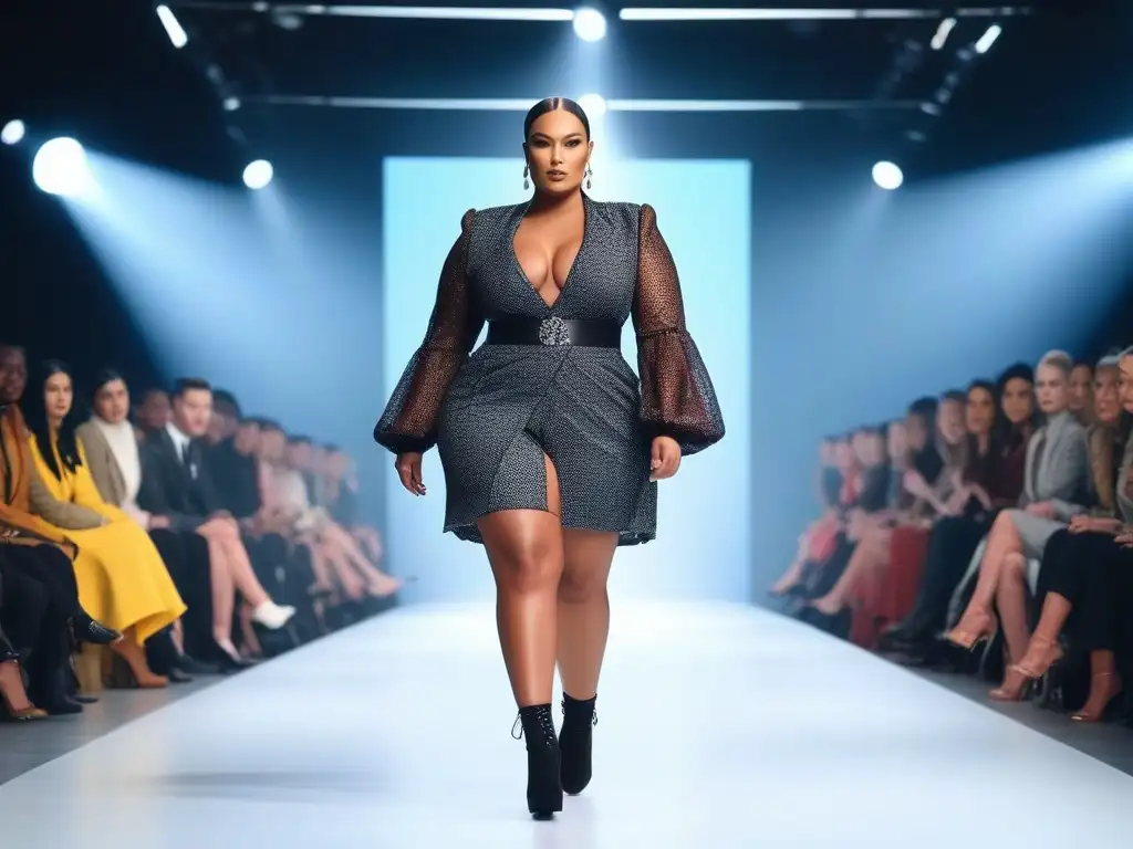 Desfile de moda inclusivo: belleza y diversidad en la pasarela Desfile de moda inclusiva para todos los cuerpos con modelos diversos exhibiendo confianza y empoderamiento en la pasarela moderna y brillante