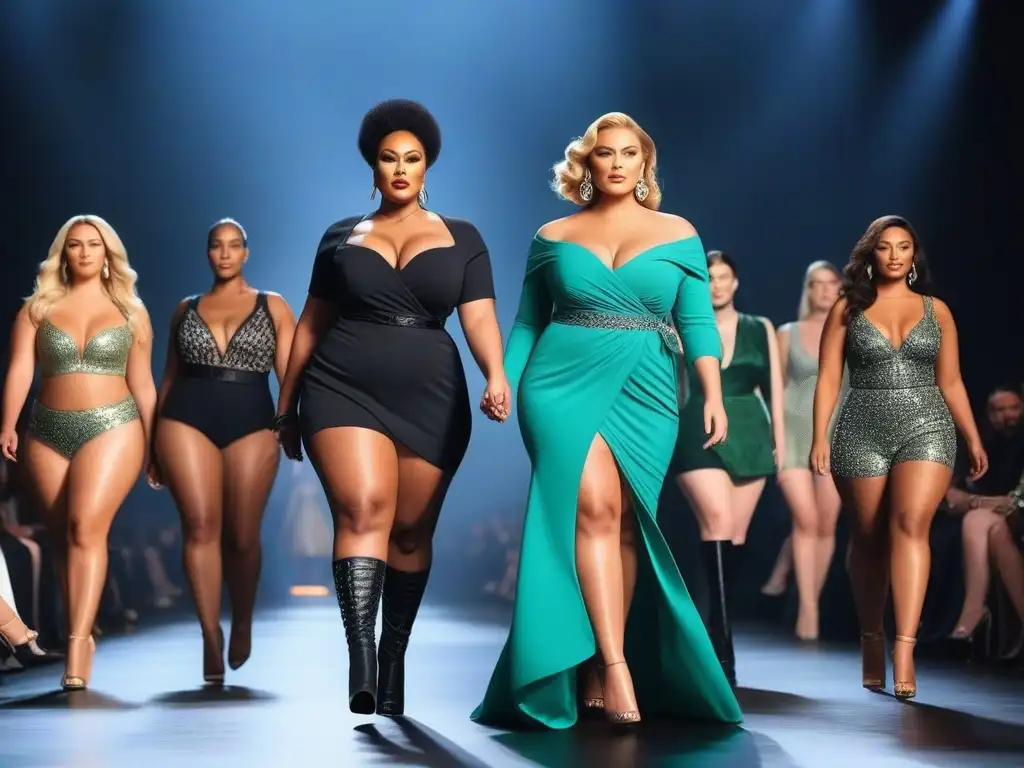 Desfile de moda inclusivo con modelos plussize empoderadas Desfile de moda inclusiva para todos los cuerpos con modelos de tallas grandes empoderadas en la pasarela