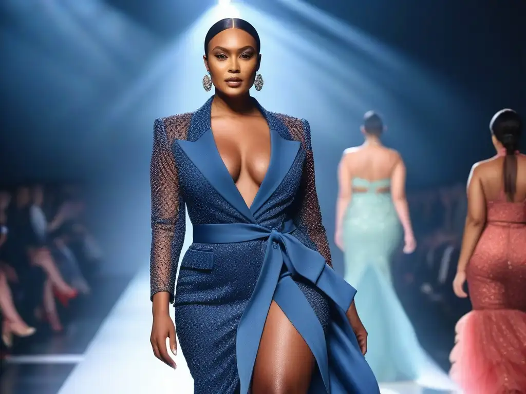 Desfile inclusivo: Celebrando la diversidad de cuerpos en la moda Desfile de moda inclusiva para todos los cuerpos: modelos diversos exhiben con confianza prendas únicas en una pasarela moderna y brillante