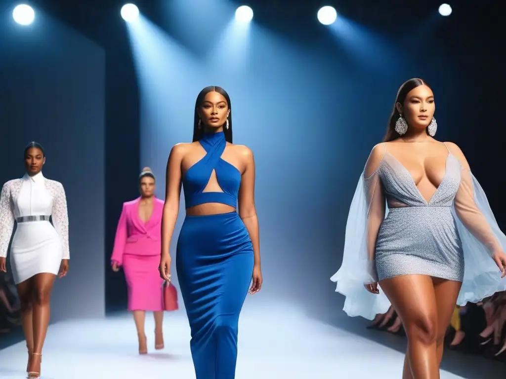 Desfile de moda inclusiva: diversidad de cuerpos y estilos en 8k Desfile de moda inclusiva para todos cuerpos, modelos empoderados y seguros de sí mismos caminan por la pasarela en diseños trendy y diversos