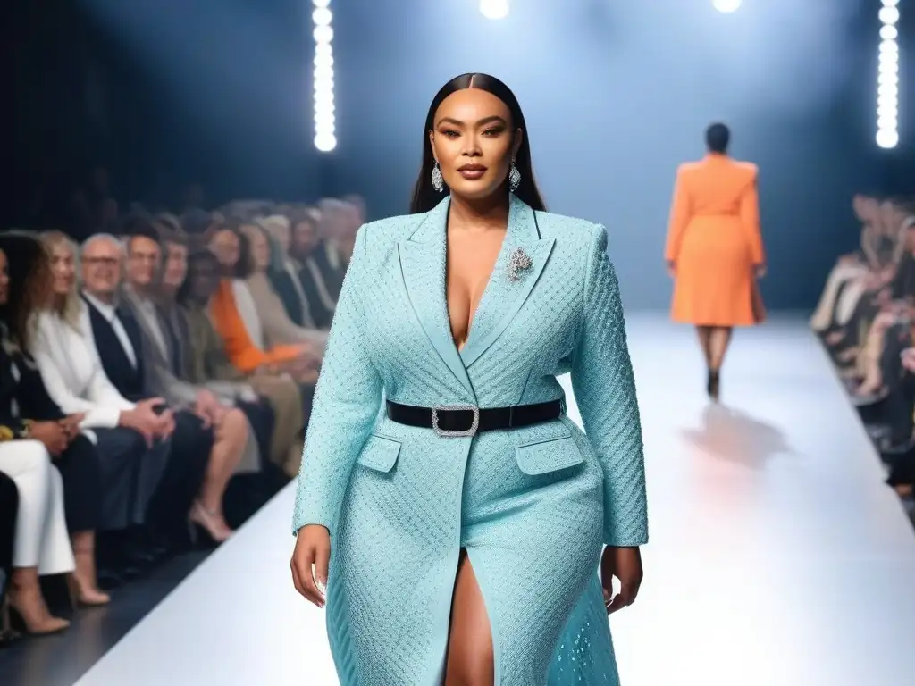 Desfile de moda inclusiva para todos los cuerpos, modelos diversos exhiben confianza y estilo en pasarela brillante